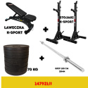 Zestaw Ławeczak+Stojaki+Gryf+65kg + gratis 2x2,5 kg.